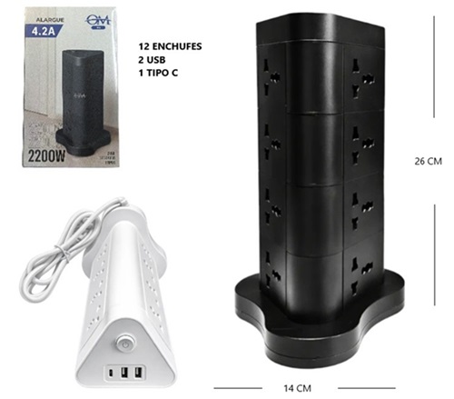 Zapatilla Torre 12 tomas + 2 USB + 1 Type C N84ii