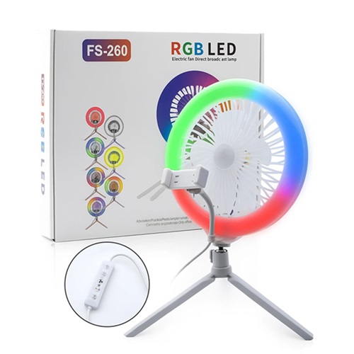 Tripode Ventilador Aro Luz RGB + Blanco + Soporte FS-260