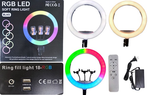 Aro 45cm 3 Soport RGB + Blanc Fuent 220v Cont