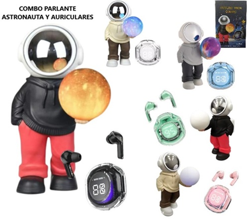 Kit Parlante Velador Astronauta + Auricular Bluetooth 21013Aii
