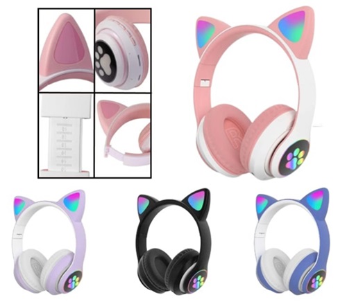 Auriculares Bluetooth Gatito Con Iluminacion 16015ii