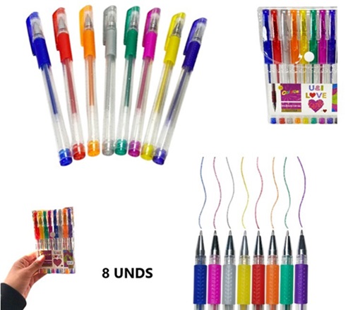 Set Caja 8 Boligrafos con Purpurina G013-8PCS