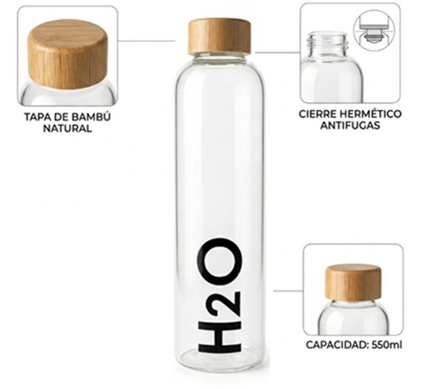 Botella Vidrio Tapa Madera 7054ii