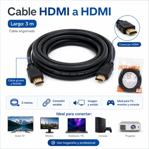 Cable HDMI 3 metros Engomado HDMI