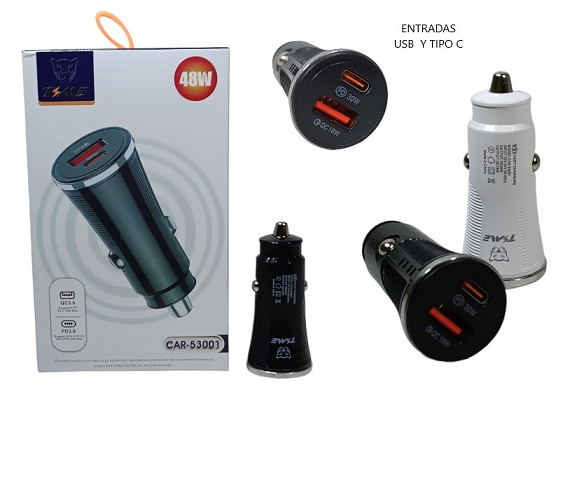 Cargador VehÃ­culo 48W USB y Type C ii53001