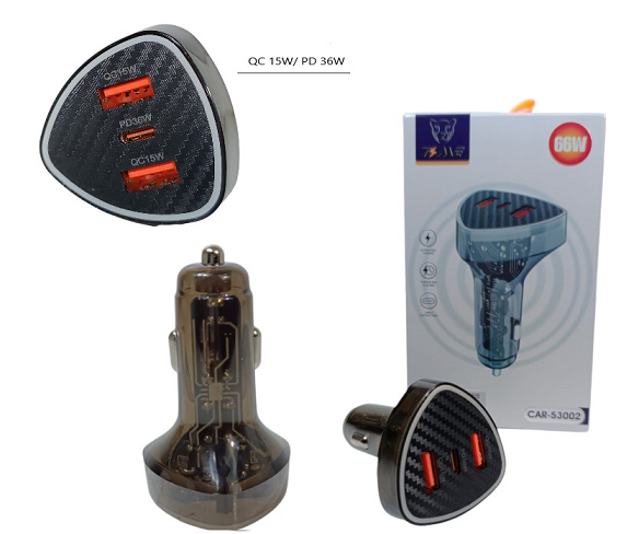 Cargador VehÃ­culo 66w 2 USB y 1 Type C ii53002
