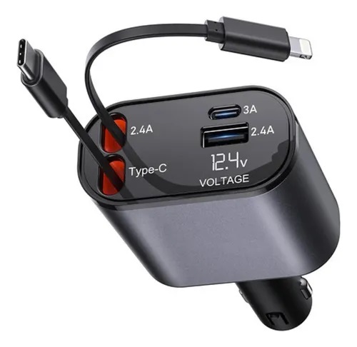 Cargador Premium 4 en 1 C1 para auto cable retractil