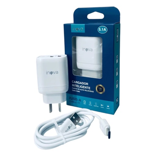 Cargador INOVA 5.1 Amper 2 USB + Cable TC CAR-5100C
