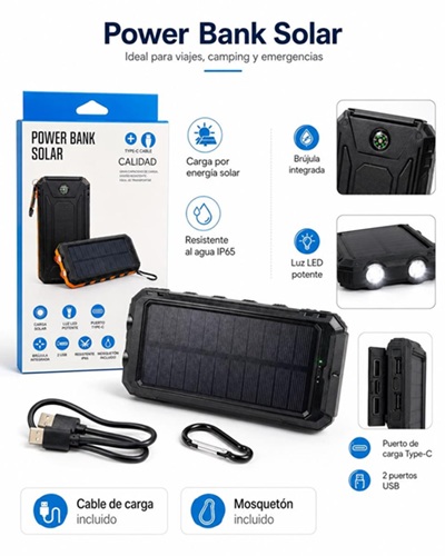 Power Bank Carga USB y Solar POWER-SOLARoo