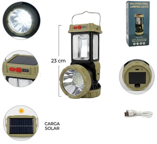 Linterna + Luz Multifuncion Carga USB y Solar 1277-Wii