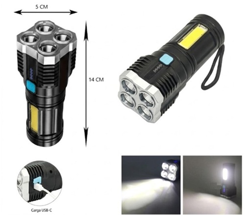 Linterna Recargable + Luz Lateral L-19