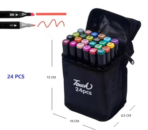 Kit 24 Marcadores Doble Punta Estuche Negro DU1159ii