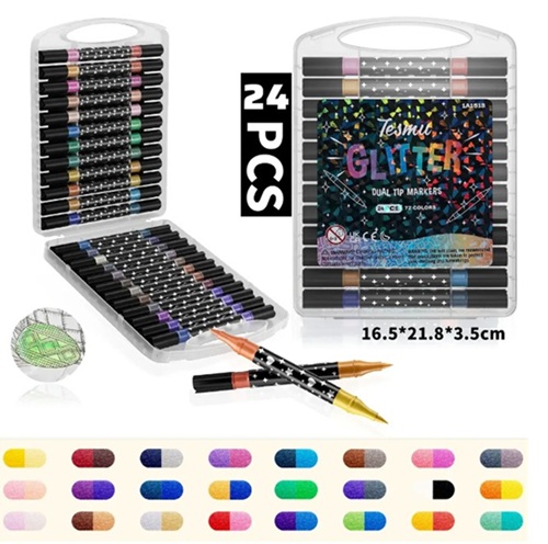 Set 24 Marcadores Brillantes Doble punta 2 Colores 61282ii