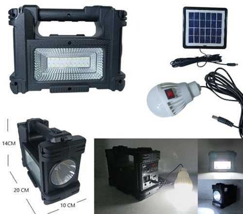 Parlante + Panel Solar + Linterna + Foco + Luz 1446ii