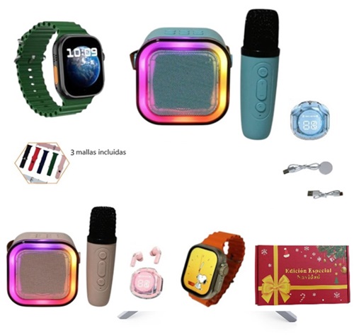 Parlante Karaoke + Reloj Inteligente + Auricular BT 21016ii