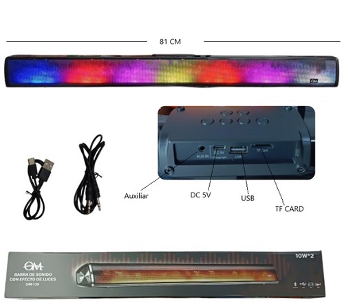 Barra de Sonido 81cm Sist RGB USB Aux 139ii