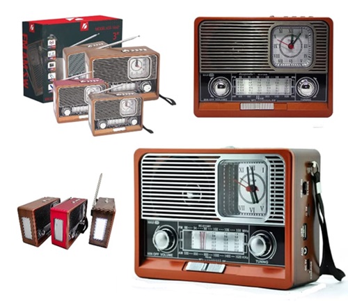 Radio AM-FM Grande + Reloj + Linterna BT USB ETC 1647ii