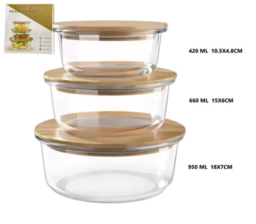Set 3 Taper Vidrio Tapa Madera Alta Calidad