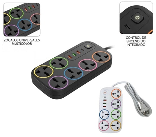 Zapatilla 6 Multitomas + 3 Cargador USB + 1 USB TC J06Uii