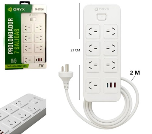 Zapatilla 7 tomas + 2 USB + 1 USB TC 2 metros EC72Mii